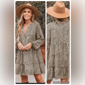 Cupshe Speckled Print Peasant Sleeve Mini Dress Size XS NWT